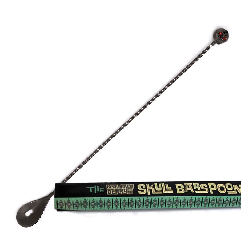 SKULL Bar Spoon GunMetal Black, 33cm - TIKI Style "BEACHBUM BERRY"