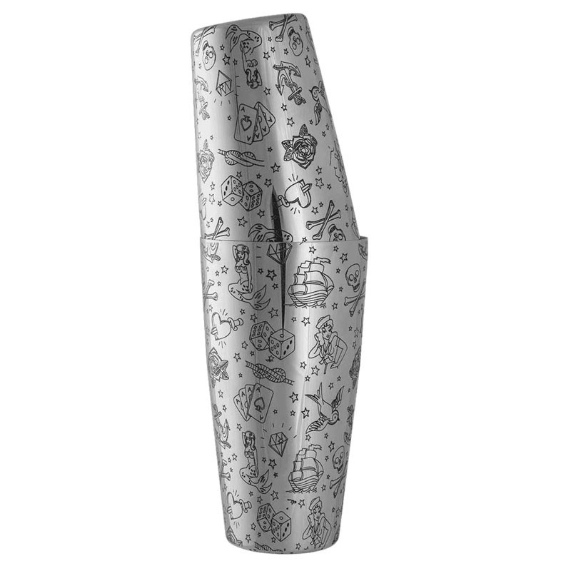 TATTOO Weighted Tin-on-Tin Boston Shaker [UrbanBAR] – 2-Piece Cocktail Shaker