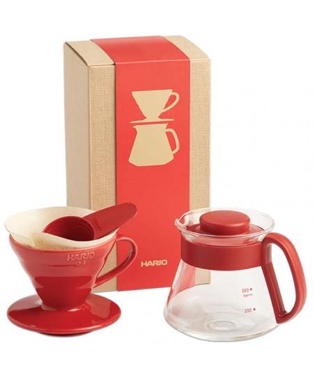 Pour Over Dripper Kit, KERÁMIA V60, 1-4 Csésze [HARIO] VDS-3012R, Piros