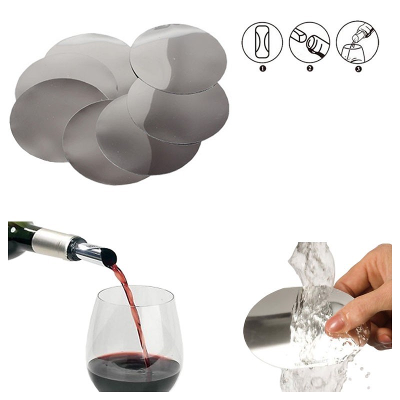 DROP STOP for Wine (Set of 6 pcs.) – Anti-Drip Aluminum Pouring Disc