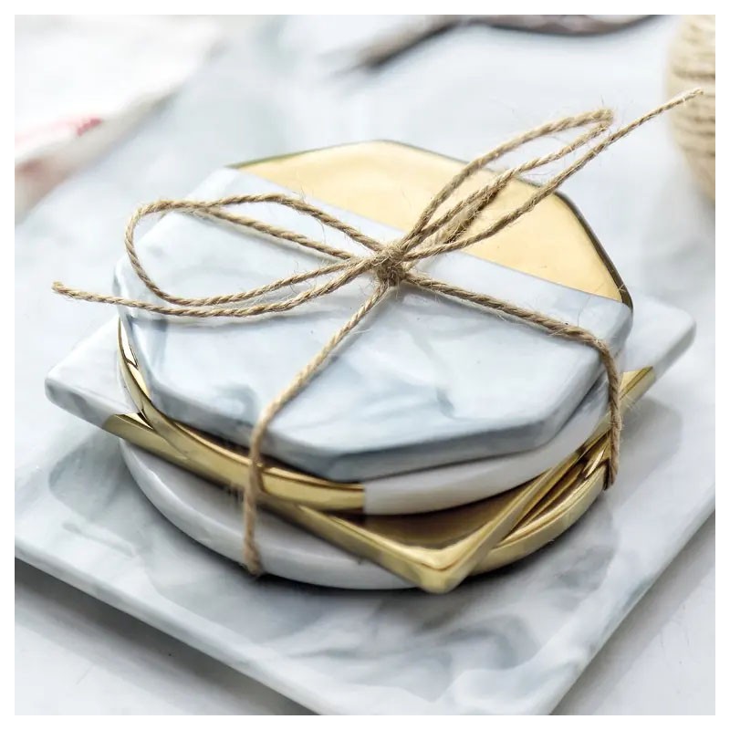 GOLD plated Octagon MARBLE Coaster - ROYAL DOUBLE