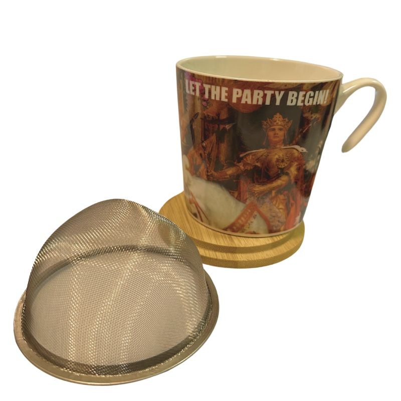 PORCELÁN Teásbögre Fa Fedéllel és FÉM SZŰRŐVEL, 400ml