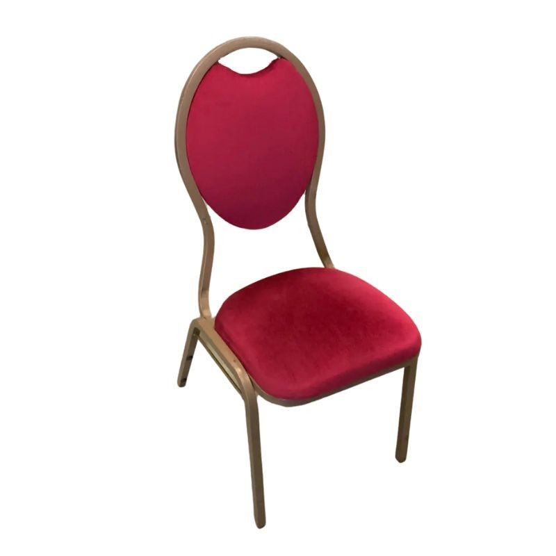 STACKABLE Restaurant Chair - with Red Fabric and Metal Frame