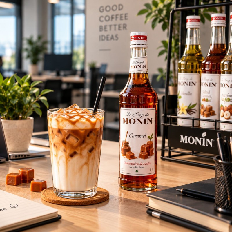 MONIN Caramel Syrup 700ml – Iced Caramel Latte at the Office